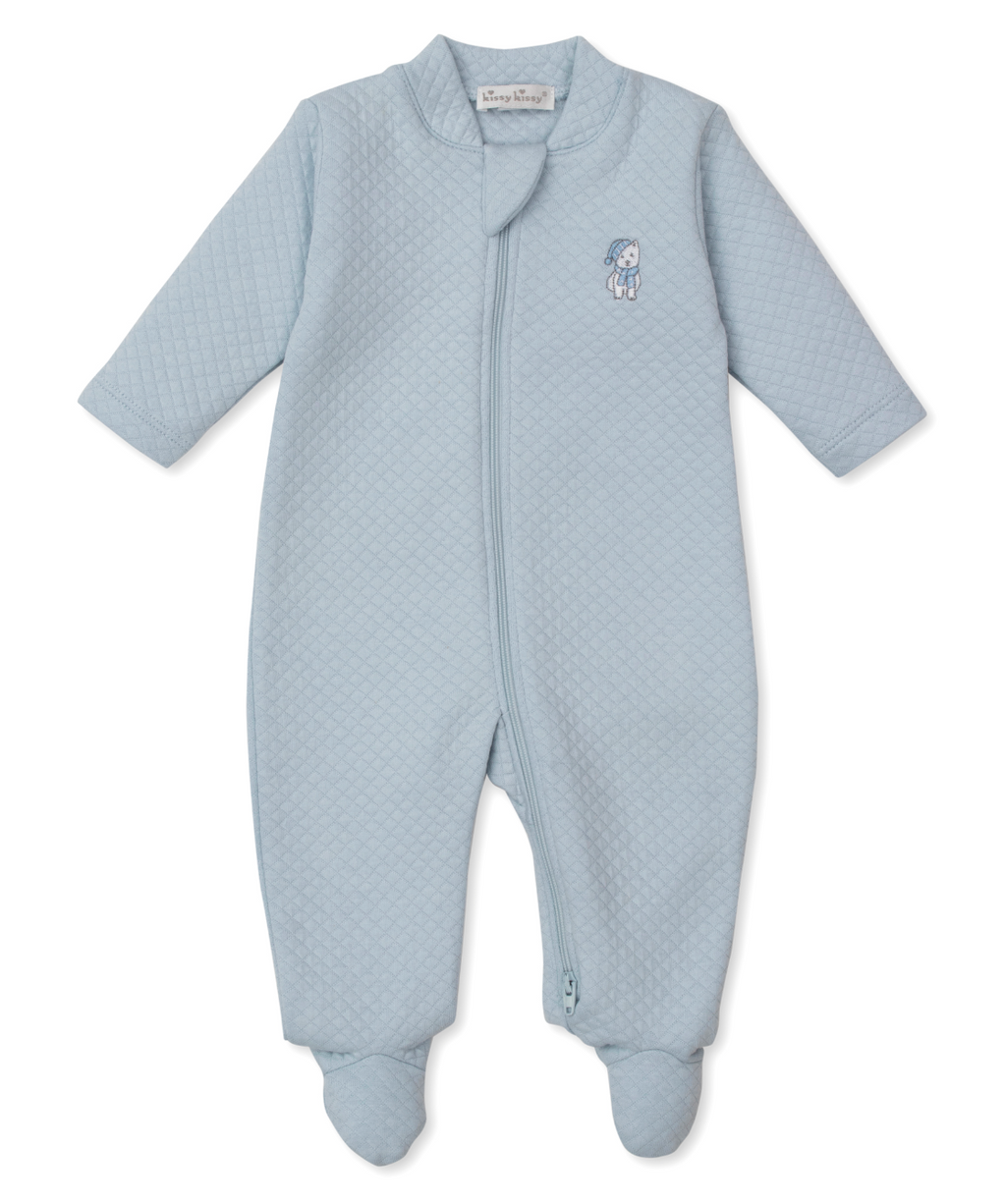 Kissy Kissy Jacquard Zip Footie in Blue Pack of Pups