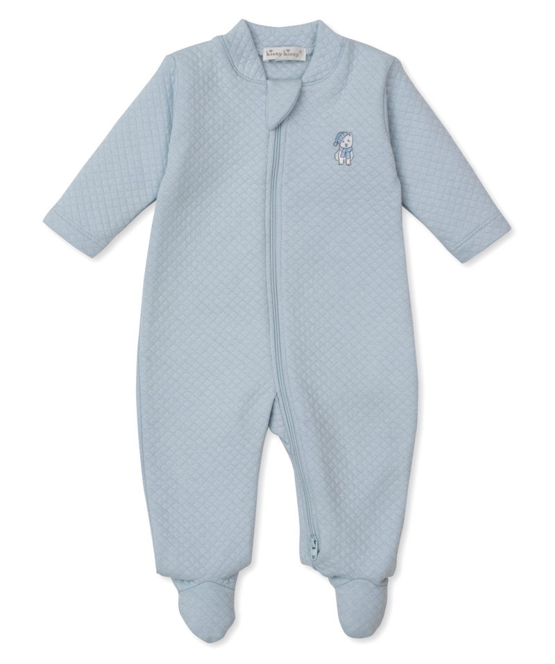 Kissy Kissy Jacquard Zip Footie in Blue Pack of Pups
