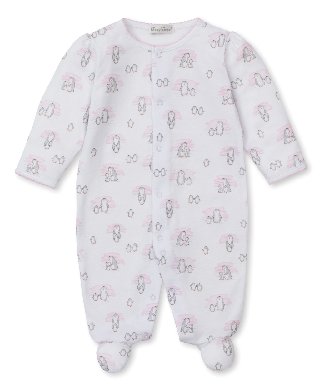 Kissy Kissy Snap Footie in Pink Snow Happy Penguins