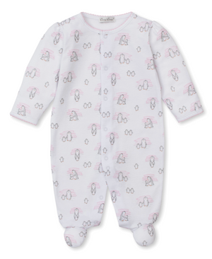 Kissy Kissy Snap Footie in Pink Snow Happy Penguins