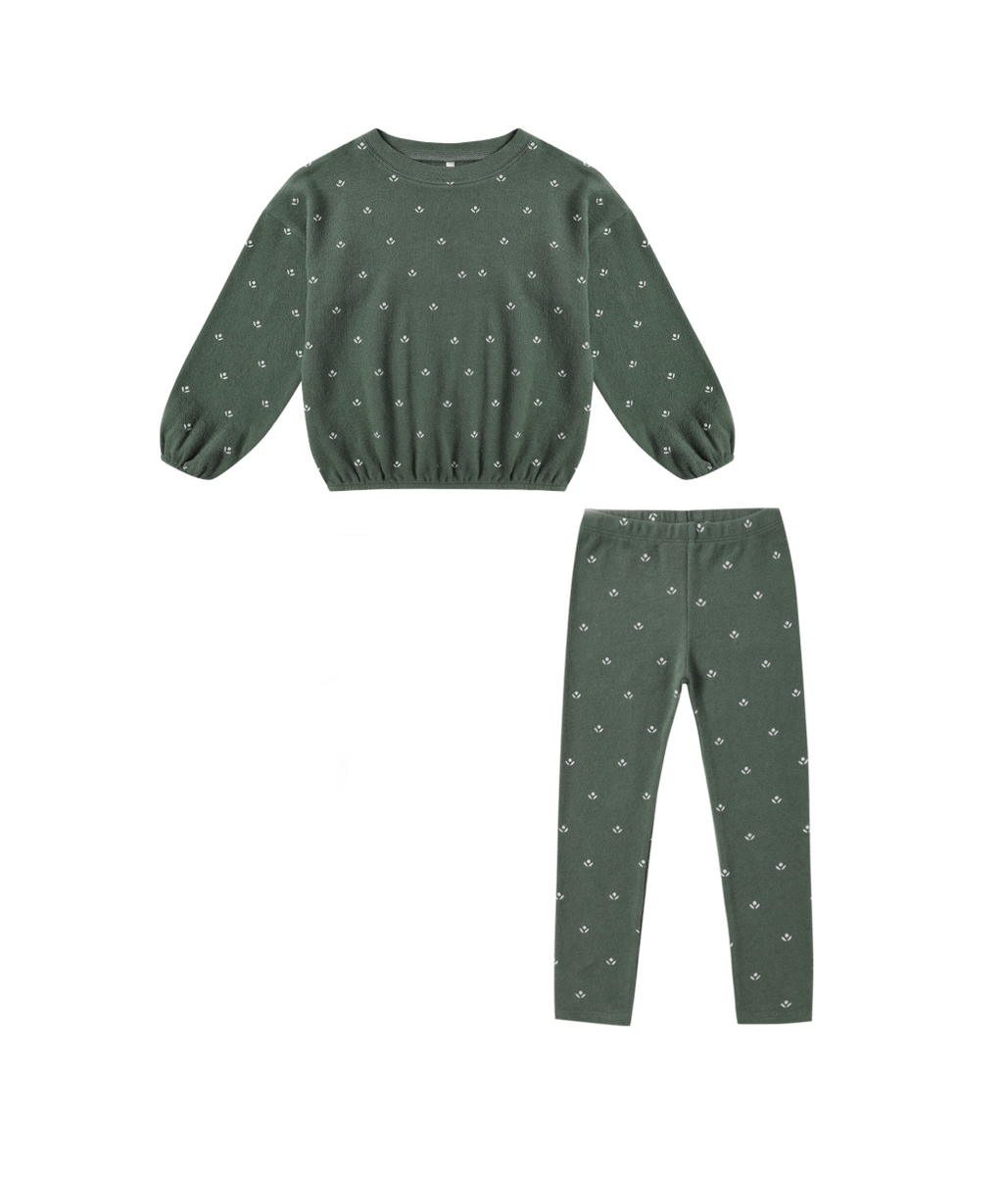 Rylee + Cru Spongey Knit Set in Evergreen Ditsy