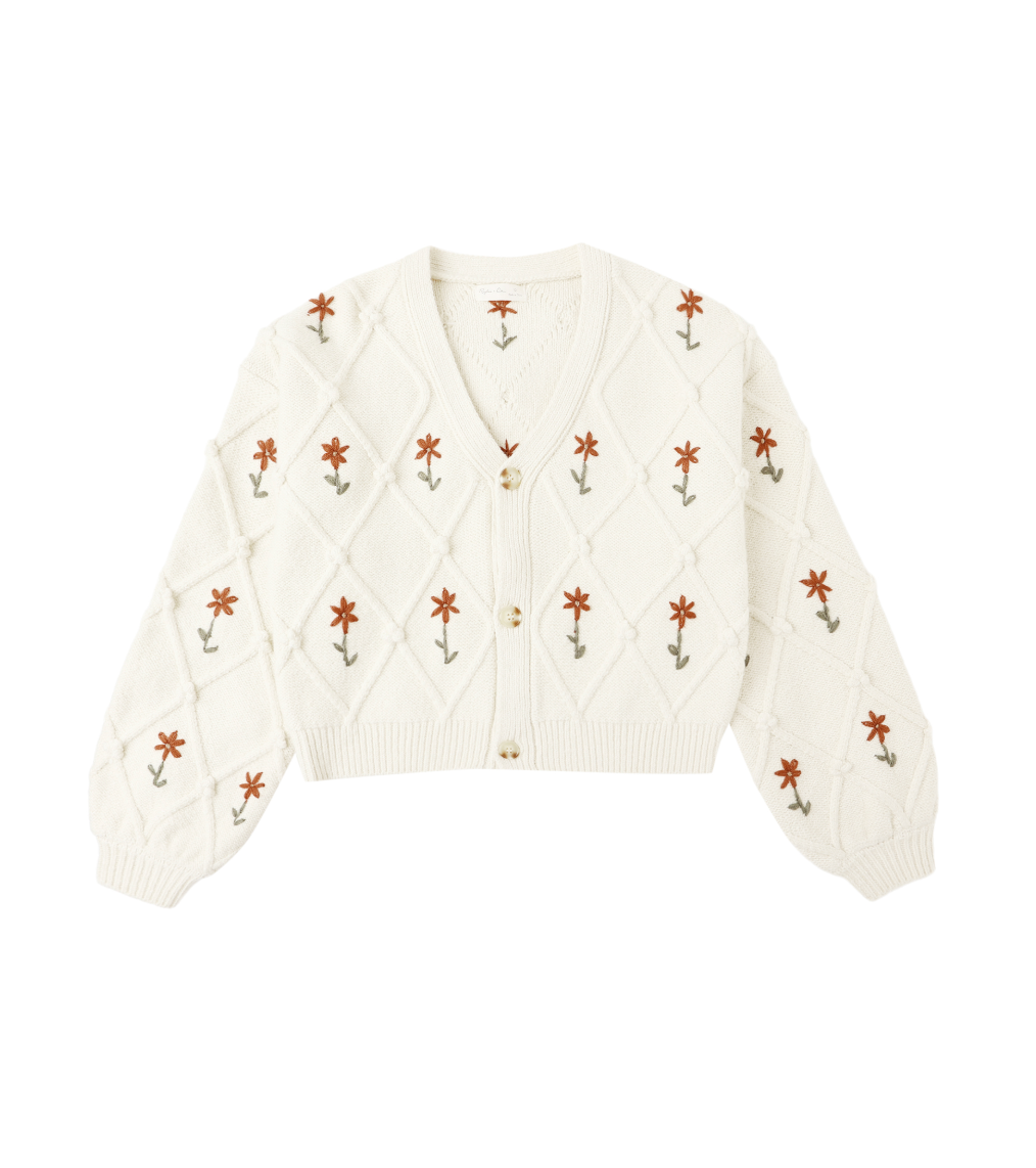 Rylee + Cru Boxy Cardigan in Winter Daisy Embroidery