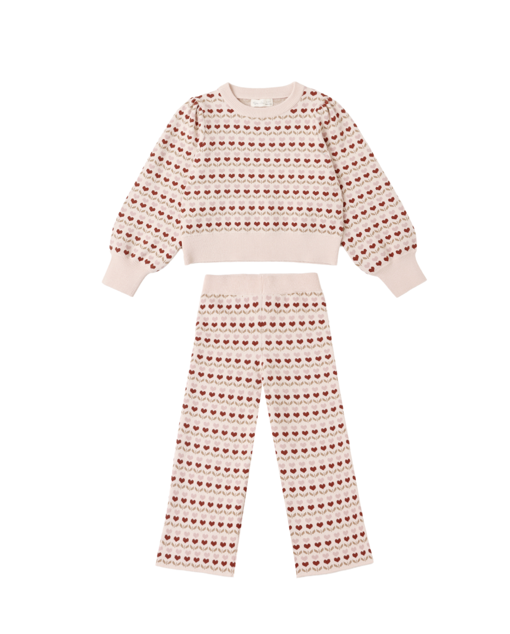 Rylee + Cru Jacquard Knit Set in Ruby Hearts