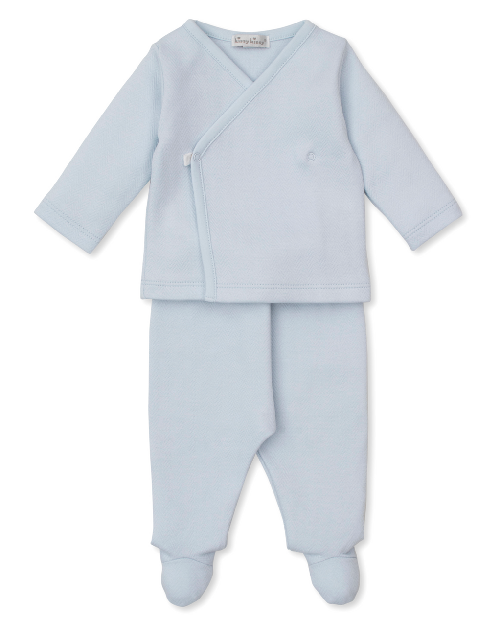 Kissy Kissy Jacquard Footed Pant Set in Blue Sweet Homecoming