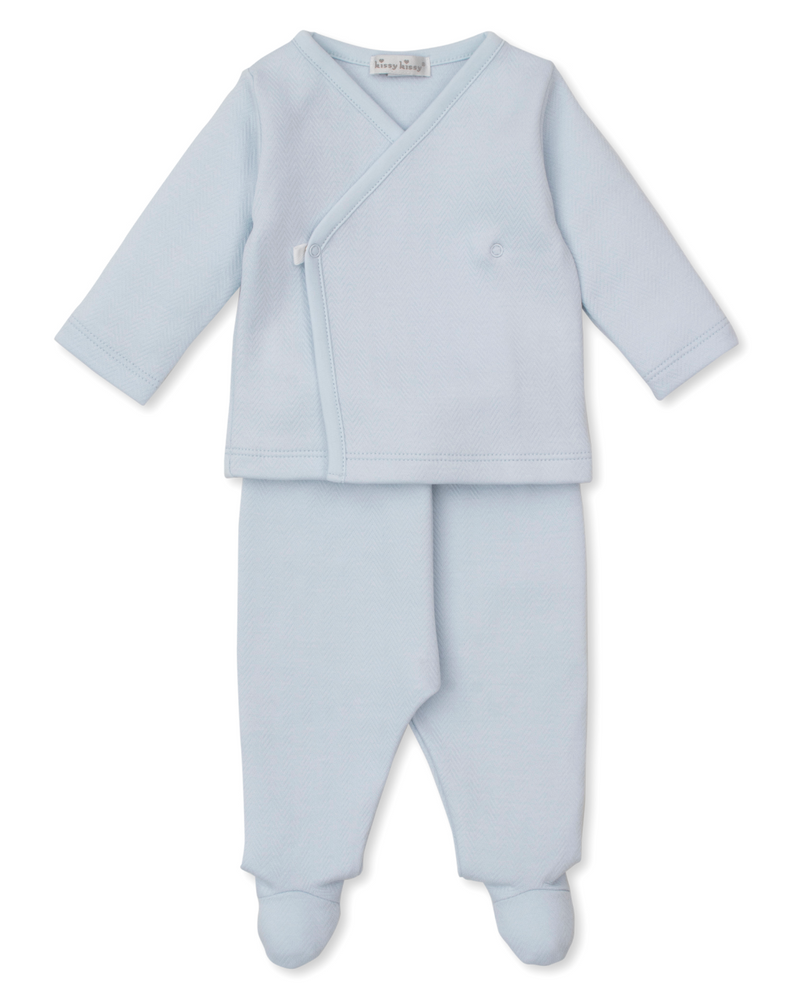 Kissy Kissy Jacquard Footed Pant Set in Blue Sweet Homecoming