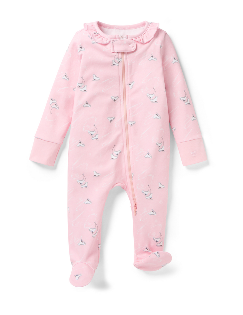 Petite Plume Pima Cotton Ruffle Collar Baby Romper in Winter Skates