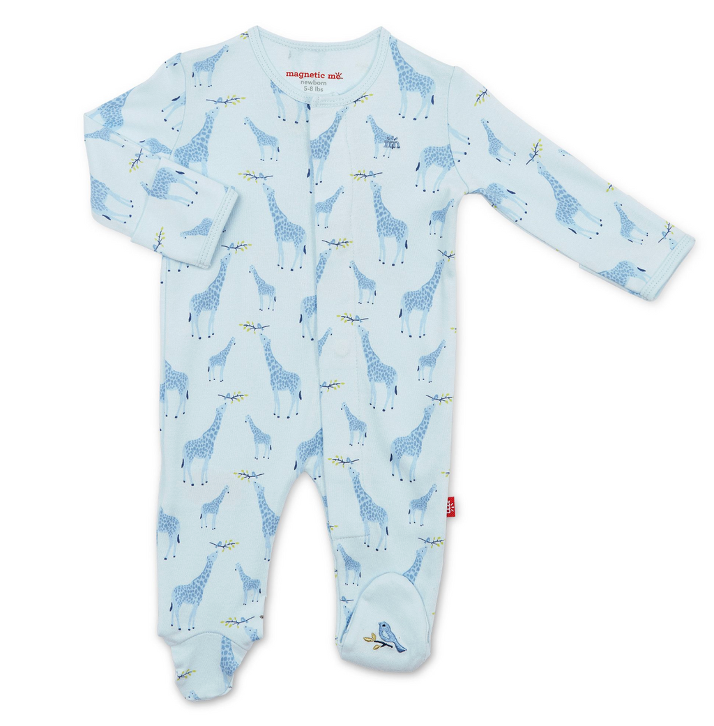 Magnetic Me Organic Cotton Footie in Blue Jolie Giraffe