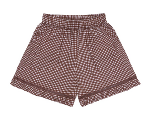 Minnow Micro Gingham Ruffle Shorts in Cocoa