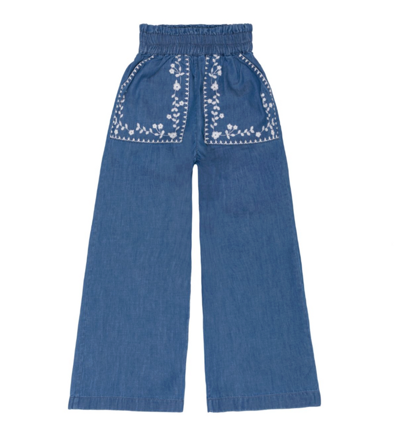 Minnow Chambray Embroidered Paperbag Pant