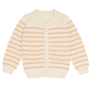 Minnow Breton Stripe Knit Cardigan In Cream With Tan Stripe