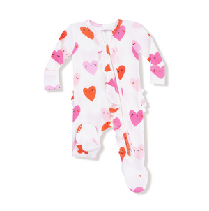 Angel Dear Modal Rib 2-Way Ruffle Back Zipper Footie in Happy Hearts