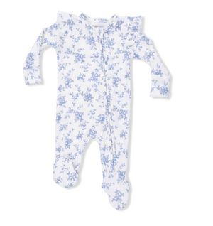 Angel Dear 2 Way Ruffle Sleeve Zipper Footie in Blue Vines