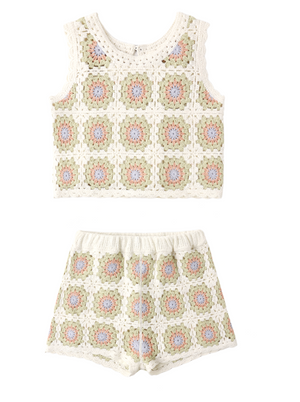 Rylee + Cru Crochet Tank Set in Citron Daisy Check