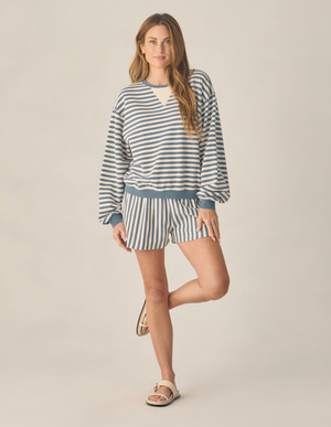Rylee + Cru Women's Crew and Shorts Set in Marine Stripe