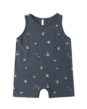 Rylee + Cru Sleeveless Romper in Maritime