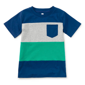 Tea Collection Colorblock Pocket Tee in Naval Blue