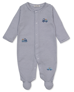 Kissy Kissy Snap Footie in Blue Stripe Bears on the Go