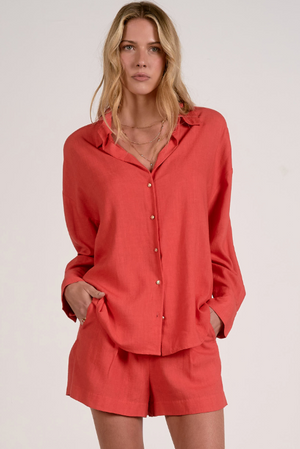 Elan Collard Button Down in Red