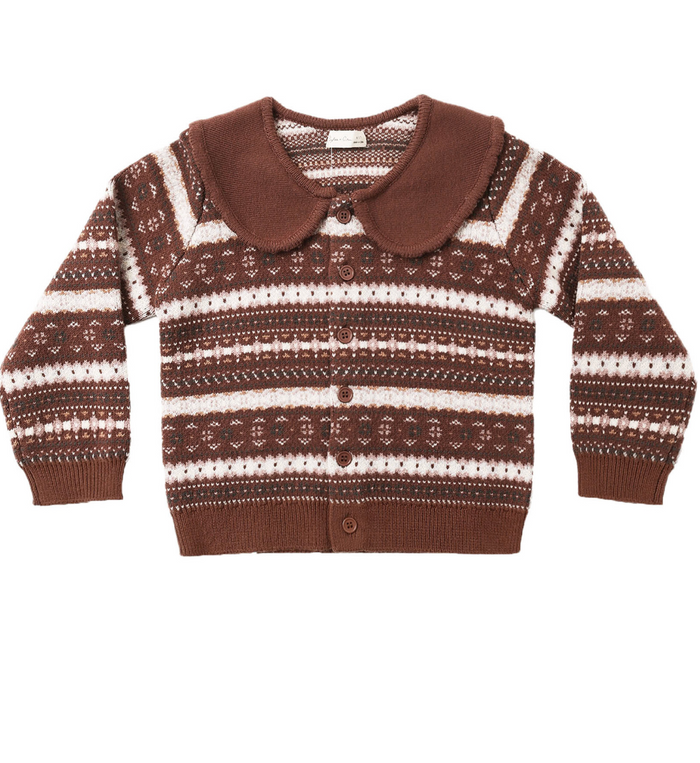 Rylee + Cru Fairisle Cardigan in Mulberry Stripe