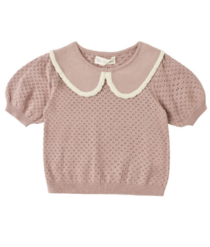 Rylee + Cru Pointelle Collared Knit Top in Rosewood
