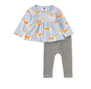 Tea Collection Peplum Two-Piece Set in Cutie Corgis