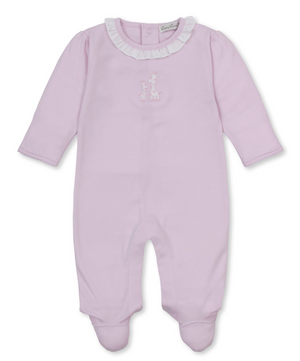 Kissy Kissy Ruffle Collar Footie in Pink Giraffe Laughs