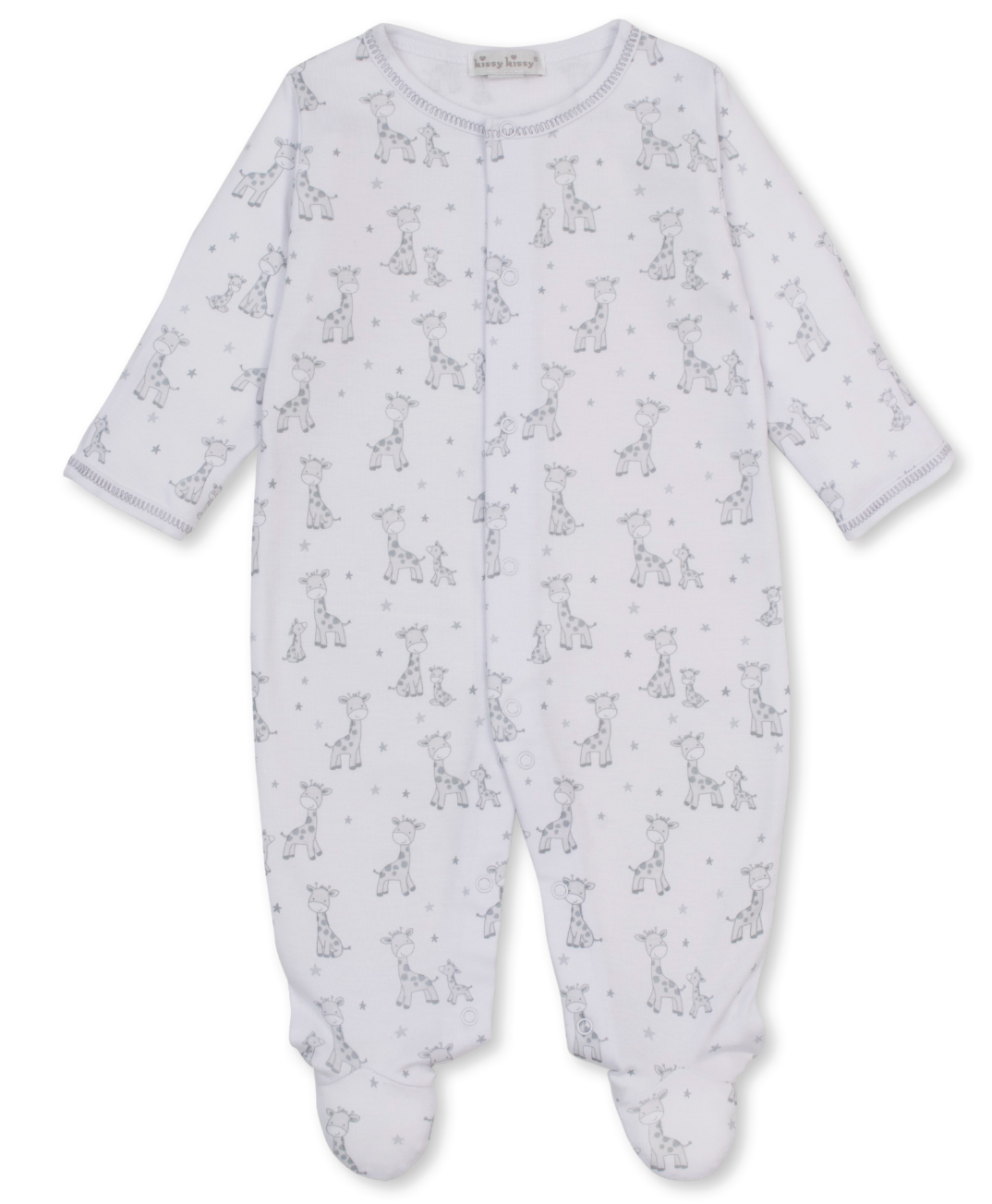 Kissy Kissy Snap Footie in Silver Just Giraffes