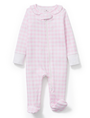 Petite Plume Pima Cotton Baby Footie in Pink Gingham