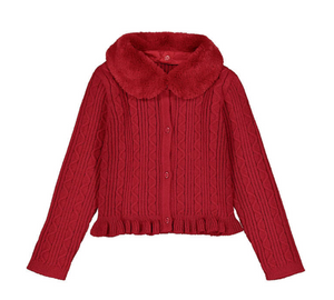 Mayoral Faux Fur Collar Cardigan in Red