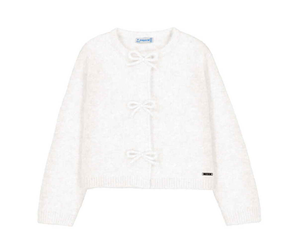 Mayoral Cardigan with Bow Buttons in Natural