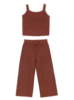 Rylee + Cru Fuzzy Knit Lounge Set in Brick