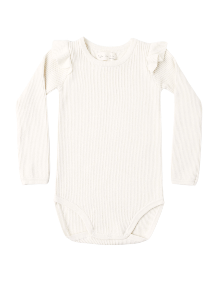 Rylee + Cru Shoulder Ruffle Bodysuit in Natural