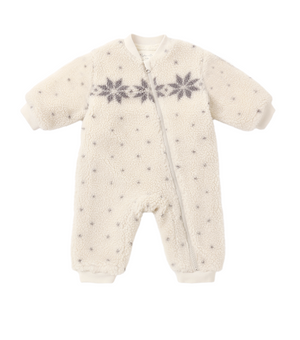Rylee + Cru Shearling Baby Jumpsuit in Natural Faire Isle