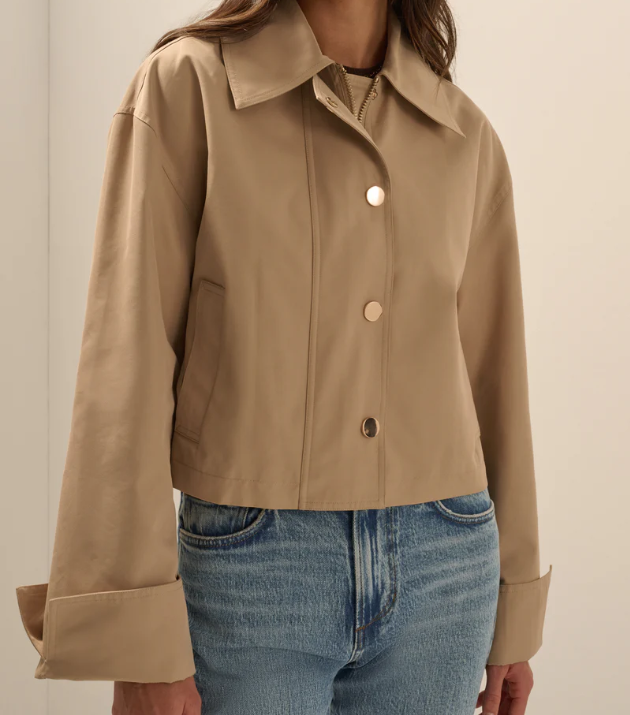 Favorite Daughter The Rue Cropped Trench Coat in Khaki