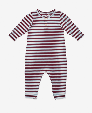 Oso & Me Baby Campbell Romper in Burgundy Triple Stripe