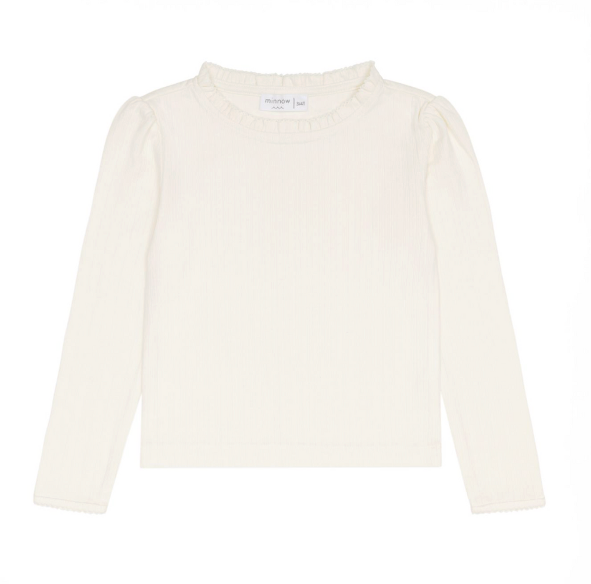 Minnow Pointelle Ruffle Long Sleeve Shirt In Cream