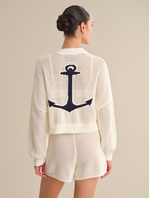 TIDE MESH NAUTICAL MOTIF CARDIGAN