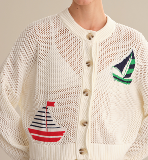 TIDE MESH NAUTICAL MOTIF CARDIGAN