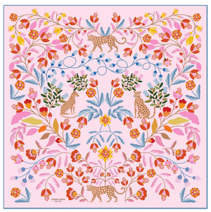 Jessie Zhao New York 25" Double Sided Silk Scarf of Pink Blossom Jungle