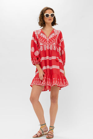 Oliphant Cuff Sleeve Mini Dress in Soleil Red