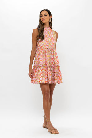 Oliphant Ruffle Tiered Short Dress in Sonoma Orange