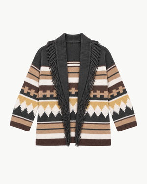 Autumn Cashmere Southwest Fringe Shawl Collar Wrap in Cocoa Neutral