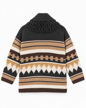 Autumn Cashmere Southwest Fringe Shawl Collar Wrap in Cocoa Neutral
