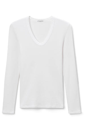 perfectwhitetee Robyn Luxe Rib U Neck Long Sleeve Tee in White