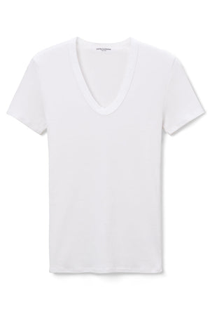 perfectwhitetee Avril Short Sleeve Rib U Neck in White