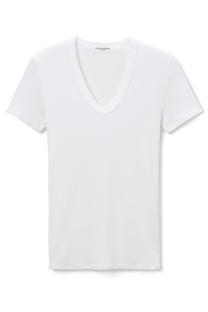 perfectwhitetee Avril Short Sleeve Rib U Neck in White