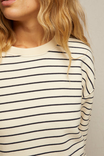 perfectwhitetee Tyler Pullover Sweatshirt in Navy Stripe