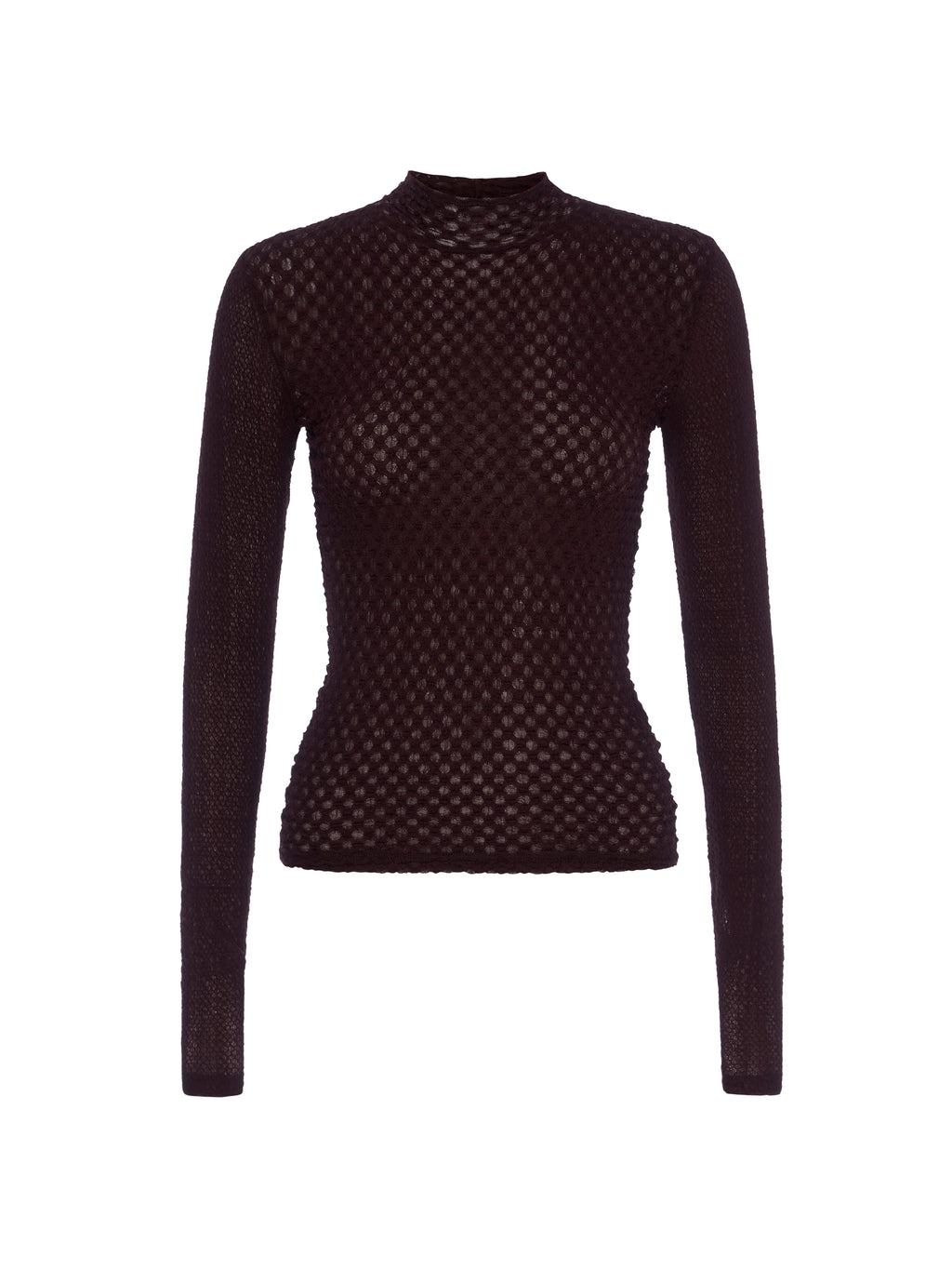 Frame Mesh Lace Turtleneck in Deep Burgundy