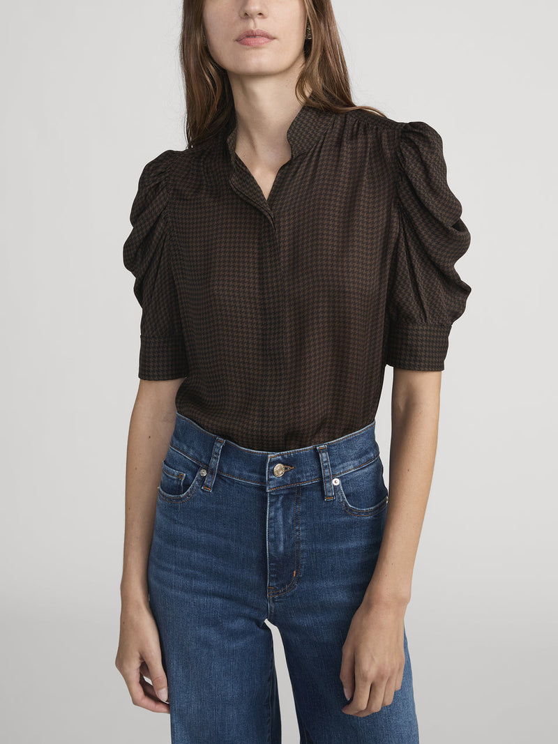 Frame Houndstooth Gillian Top in Americano Multi