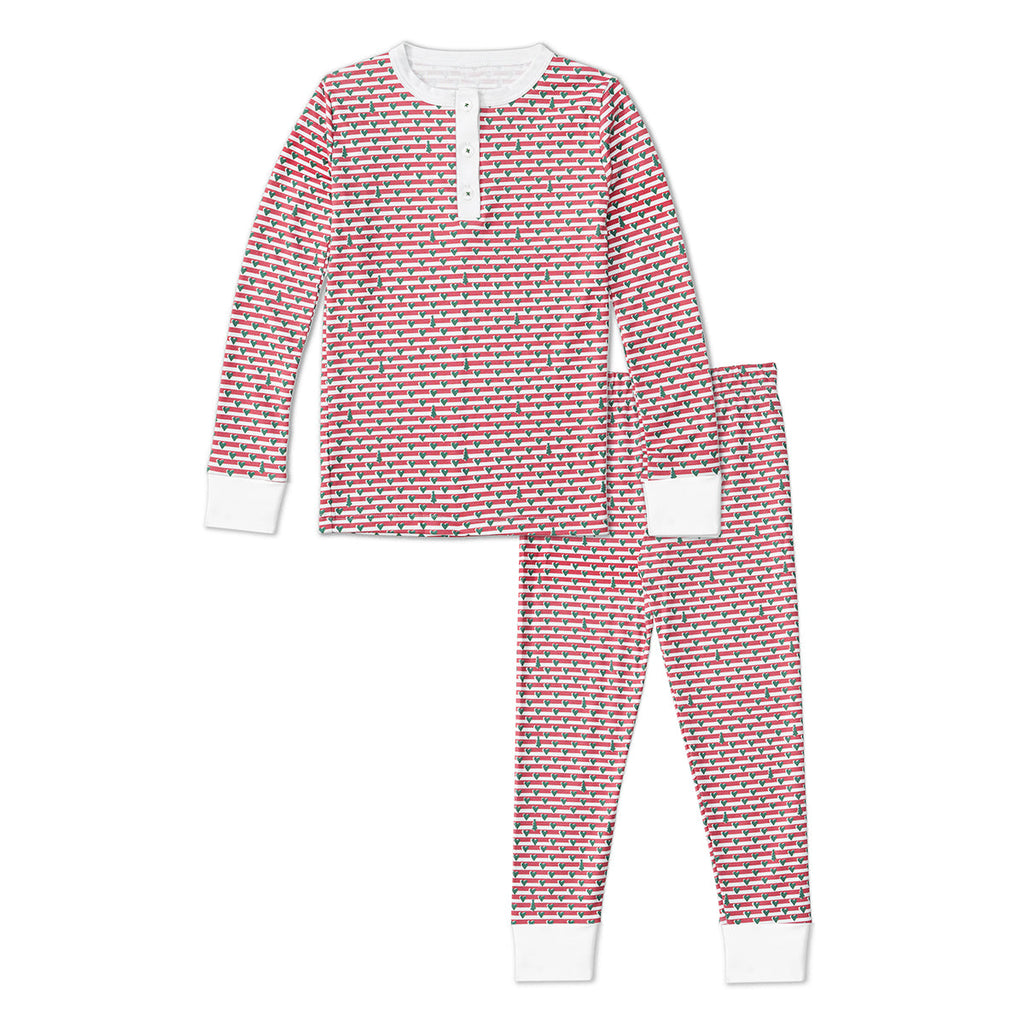 Joy Street Kids Christmas Stripe Two Piece Henley Pajamas in Noel/Holly Multi